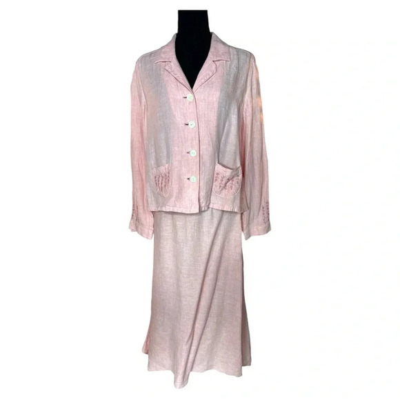j. jill Pink Embordered  Linen Skirt Set Size 8 - Picture 1 of 16
